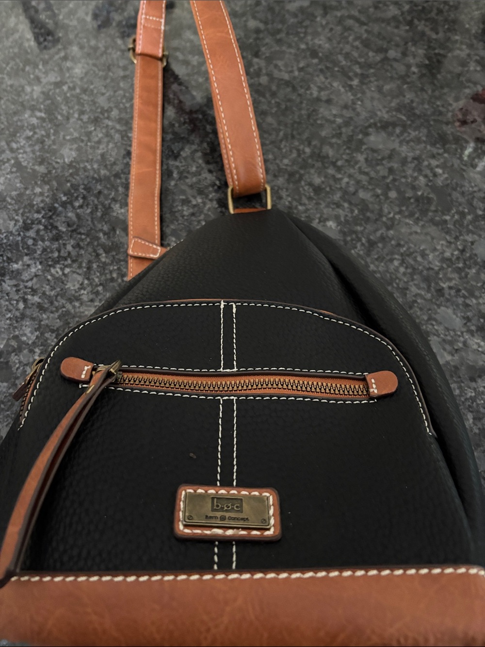 b.o.c. Black and Brown Leather Crossbody Sling Bag